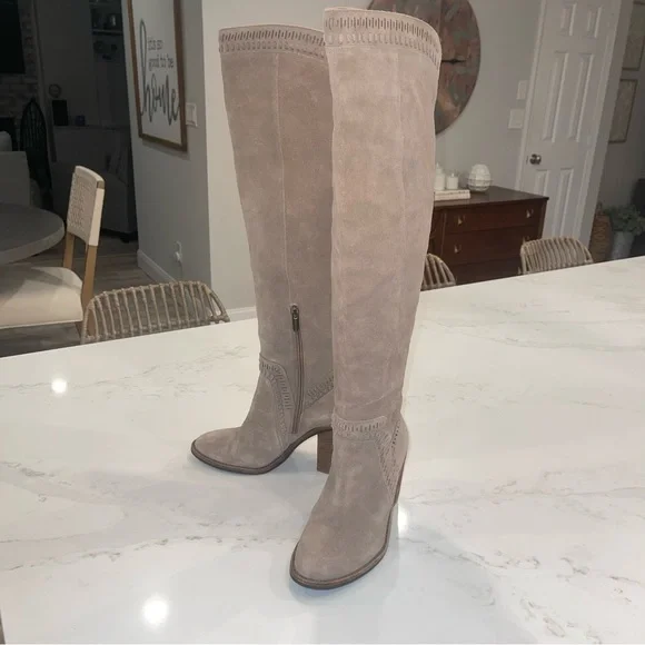 Vince Camuto “Madolee” Taupe Suede Over-the-Knee Block Heel Boots - Picture 2 of 16